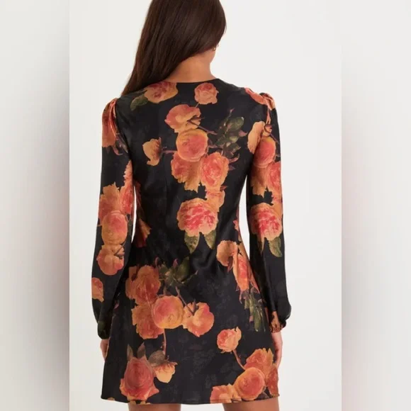 Lulu's Black and Orange Floral Long Sleeve Dress - Picture 3 of 12